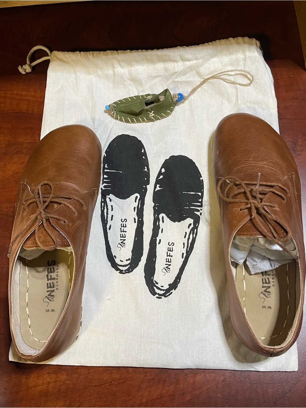NIB-EUC-Nefes Genuine Handmade Leather Oxford Barefoot ‘Grounding Shoes W Sz 10 - Picture 3 of 16